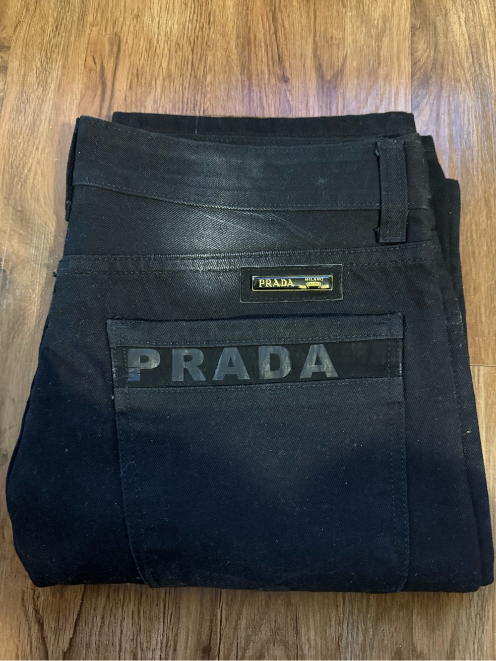 Vintage Prada Black Logo Pocket Jeans Slim Fit Size 34W x 33L Pre-owned.